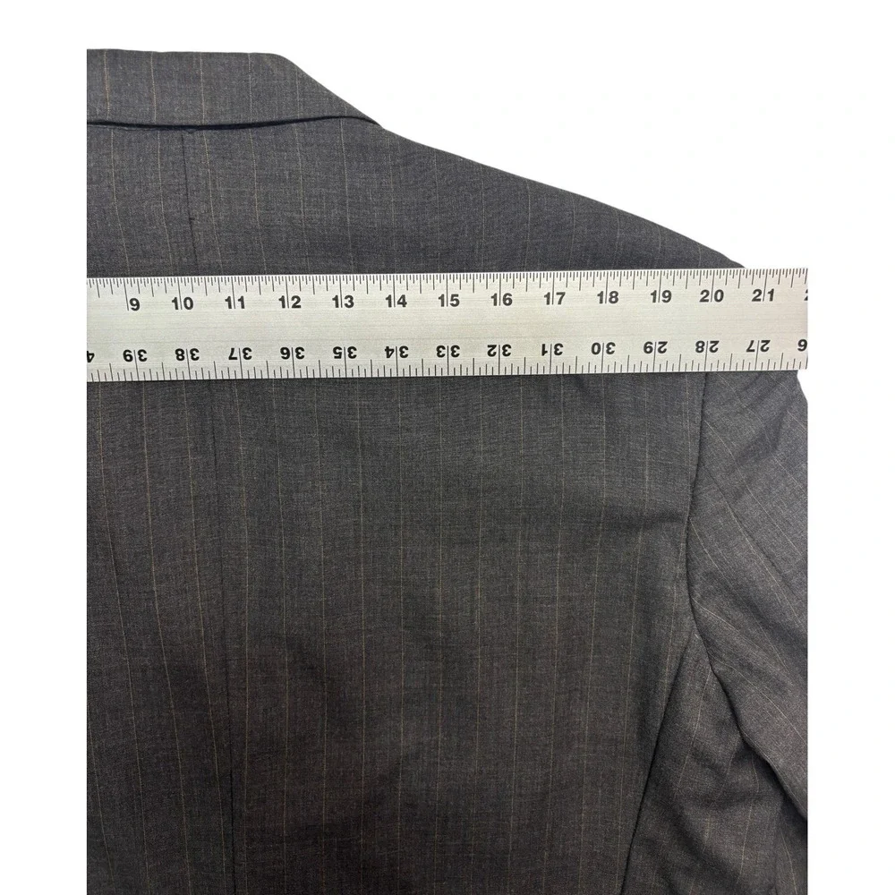 vtg 90s Charcoal Stripe 46R 40x30 Double Breasted 2pc Pant Suit Wool USA Pleated